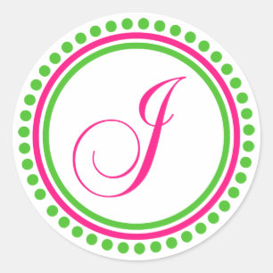 J Monogramm (Hot Pink / Green Dot Circle) Runder Aufkleber