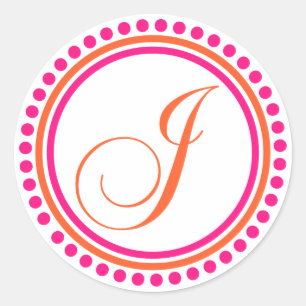 J Monogramm (rosa/orangefarbener Punktkreis) Runder Aufkleber