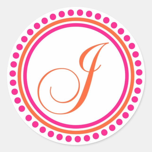 J Monogramm (rosa/orangefarbener Punktkreis) Runder Aufkleber (Vorderseite)