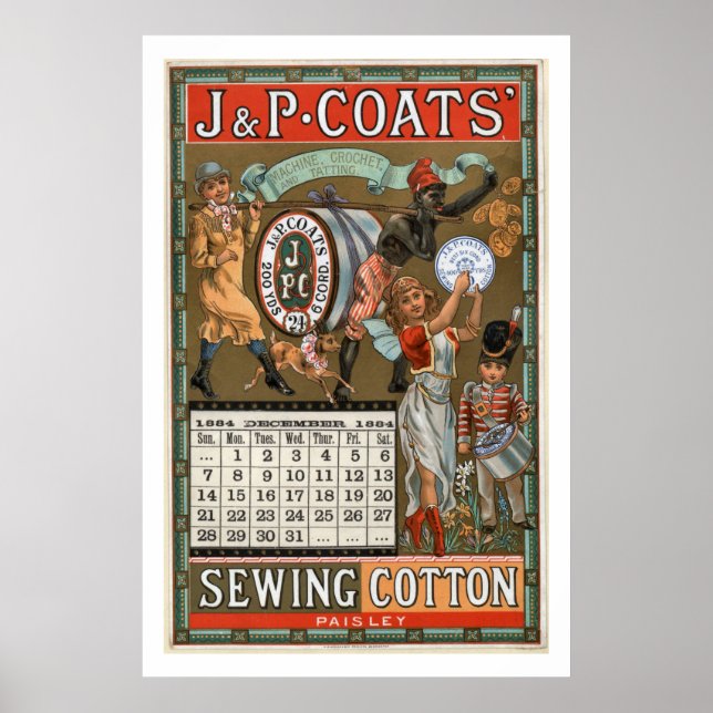 J P Coats Nähen Cotton Vintage Werbung Poster (Vorne)