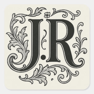 J.R Initialen mit Dekor Quadratischer Aufkleber