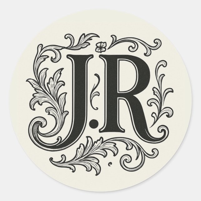 J.R Initialen mit Dekor Runder Aufkleber (Vorderseite)