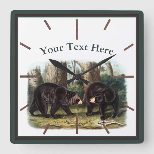 J.W. Audubon - Ursus Americanus (Schwarzer Bär) Quadratische Wanduhr (Vorderseite)