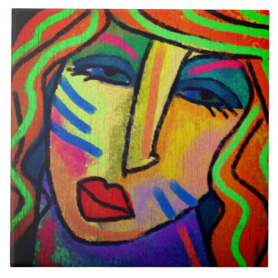 Ja? Abstrakte digitale Malerei einer Frau Fliese