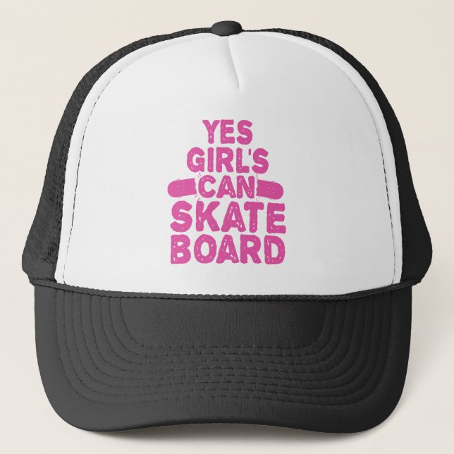 Ja Girl's can SkateBoard Funny Skate Girl Lover Truckerkappe (Vorderseite)