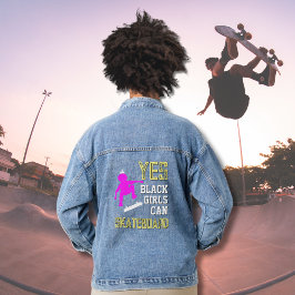 JA GIRLS KÖNNEN SKATEBOARD Afro Skater Girl Jeansjacke