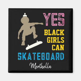 JA GIRLS KÖNNEN SKATEBOARD Retro Afro Skater Girl Magnet