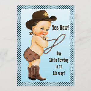 Ja-Haw! Brünett Cowboy-Babydusche Einladung