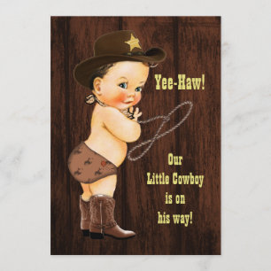 Ja-Haw! Brünett Cowboy Rustic Baby Dusche Einladung