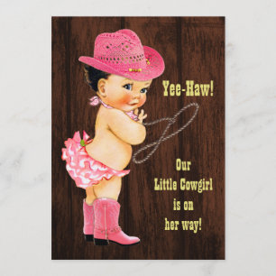 Ja-Haw! Brünett Cowgirl Rustic Baby Dusche Einladung