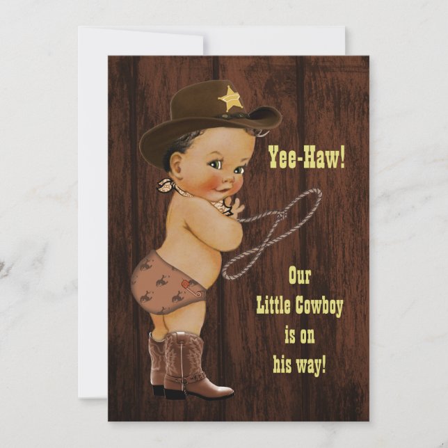Ja-Haw! Little Ethnic Cowboy Rustic Baby Dusche Einladung (Vorderseite)
