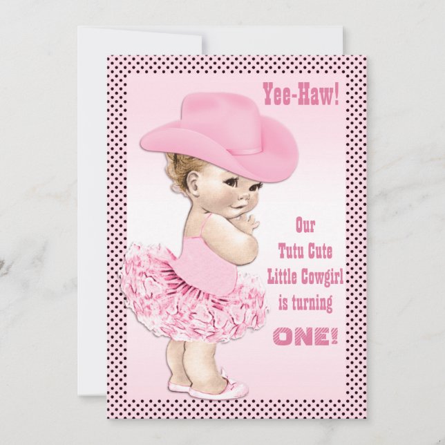 Ja-Haw! Tutu Niedlich Little Cowgirl Baby Birthday Einladung (Vorderseite)