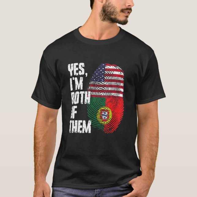 Ja, ich bin beide Portugal American Flag Finger T-Shirt (Vorderseite)