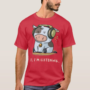 Ja, ich höre Musik Fan Kuh Bauer Farm Introv T-Shirt