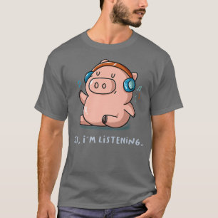 Ja, ich höre Musik Fan Pig Farm Bauer Introv T-Shirt