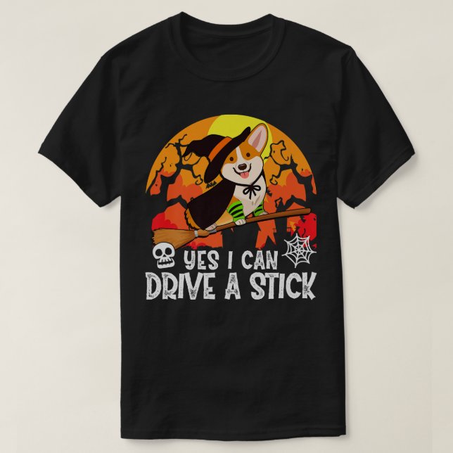 Ja, ich kann einen Stick Corgi Hund Hexe Halloween T-Shirt (Design vorne)
