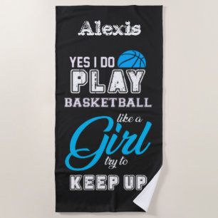 Ja, ich spiele Basketball wie ein Mädchen blau Strandtuch