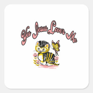 Ja, Jesus liebt mich süße Katze Quadratischer Aufkleber