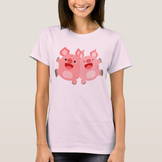 JA! Niedlicher Cartoon Schweine T - Shirt Frauen (Vorderseite)