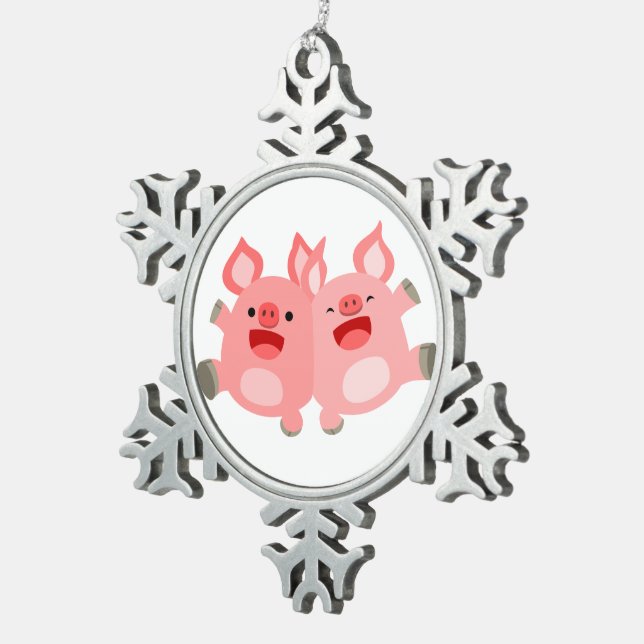 JA! Niedlicher Cartoon Schweine Zinnschmuck Schneeflocken Zinn-Ornament (Rechts)