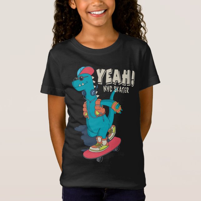 Ja! NYC Skater Dinosaur Funny Graphic T-Shirt (Vorderseite)