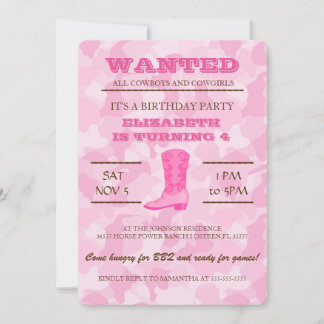 JA! Rosa Cowgirl Geburtstagsparty Einladung
