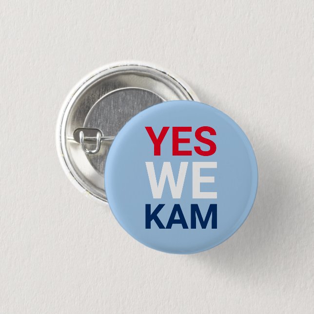 Ja Wir Kam lustige rot-blaue Typografie Button (Vorne & Hinten)