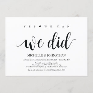 Ja, wir können, wir haben Hochzeit Elopement Einla Einladung