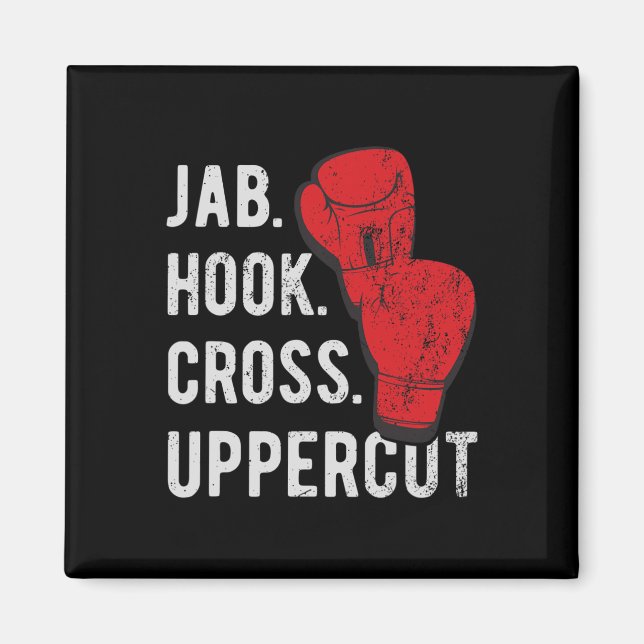 Jab, Hook, Cross, Uppercut - Kickboxen und Boxen Magnet (Vorne)