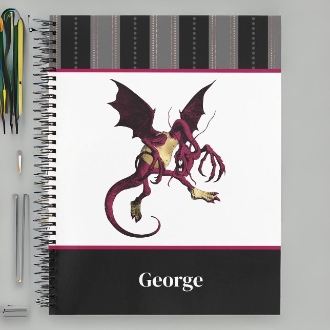 Jabberwocky Dragon mit Monogramm und schwarzen Str Notizbuch (Von Creator hochgeladen)