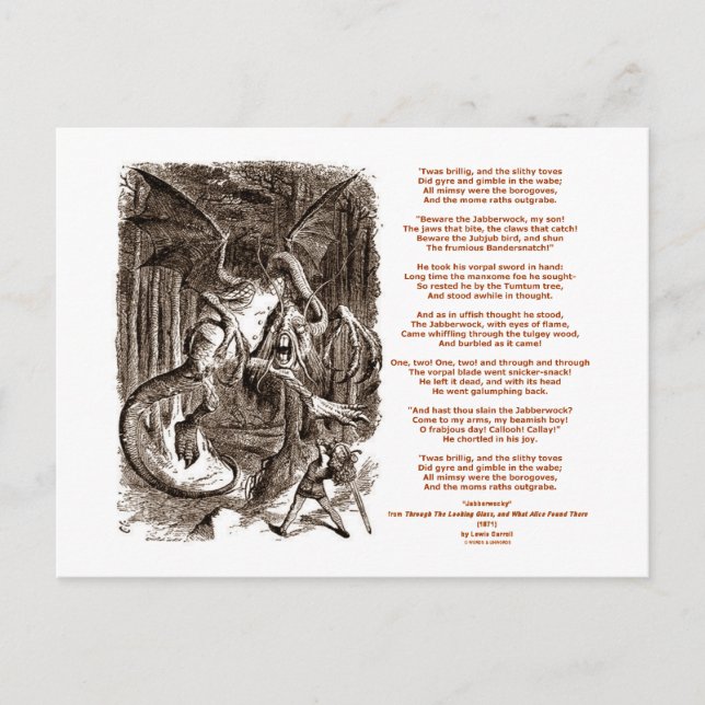 Jabberwocky Poem von Lewis Carroll Postkarte (Vorderseite)