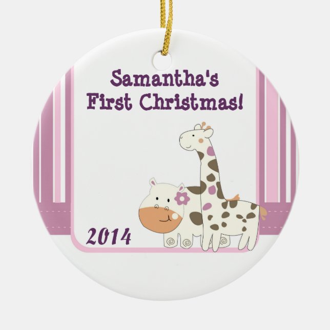 Jacana Jungle Giraffe Personalisierter Name Orname Keramikornament (Vorne)
