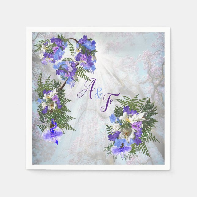 Jacaranda Blooms & Lily Bouquet Napkins Serviette (Vorderseite)