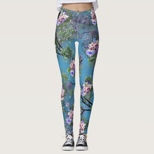 Jacaranda Spring Blooms wiederholen Muster Leggings (Vorderseite)