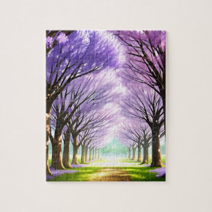 Jacaranda Tree Lane Oil Art, Jigsaw Puzzle