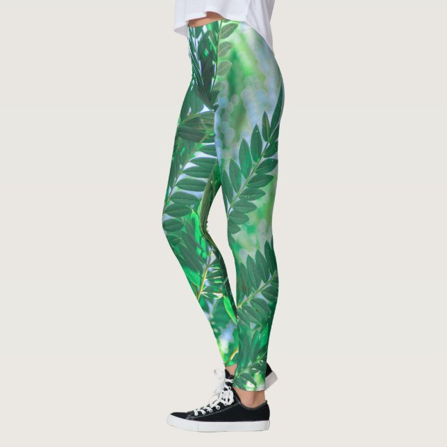Jacaranda Tree Verlasse grüne Farben Leggings (Links)