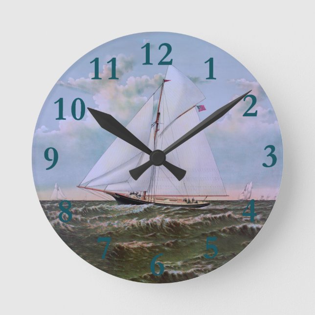 Jacht für antikes Segelschiff Runde Wanduhr (Vorderseite)