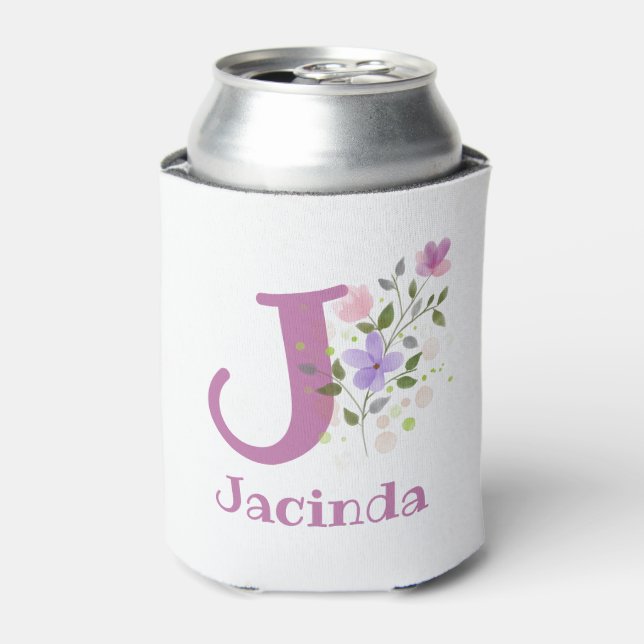 Jacinda Name mit floralem Design Dosenkühler (Kanne Vorderseite)