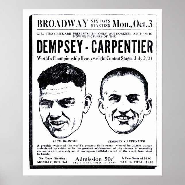 Jack Dempsey 1921 Vintager Film und Poster (Vorne)