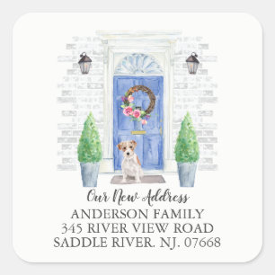 Jack mit Kabelhaar Russell Blue Door Address Label Quadratischer Aufkleber