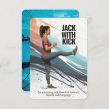 Jack mit Kick-Fitness-Karte mit blauem Hintergrund