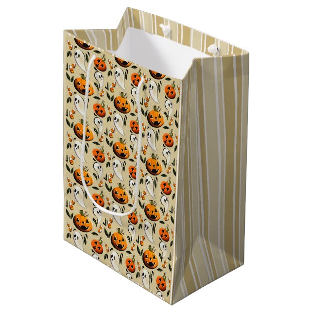 Jack-o-Ghost Gelb Mittlere Geschenktüte (Vorderseite Schrägansicht)