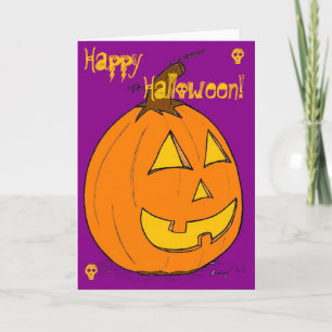 Jack o' Lantern auf der Lila "Happy Halloween" Kar Karte