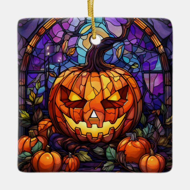 Jack-o'-Lantern aus Hartglas Keramikornament (Vorderseite)