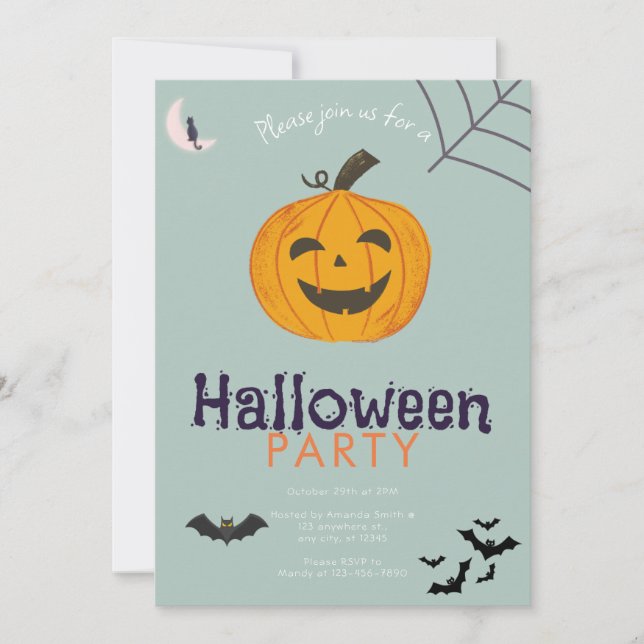 Jack-O' Lantern Bats Moon Halloween-Party Einladung (Vorderseite)