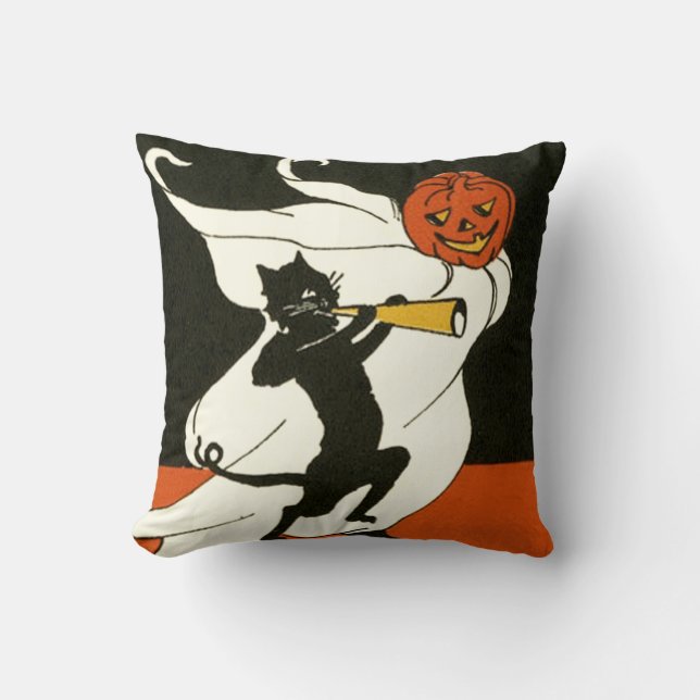 Jack O' Lantern Black Cat Ghost Horn Kissen (Vorderseite)