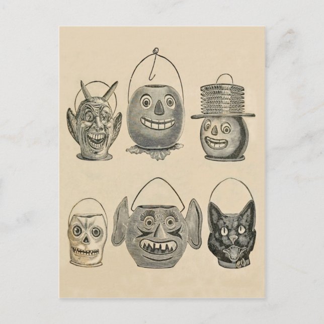 Jack O' Lantern Black Cat Vintage Lanterns Postkarte (Vorderseite)