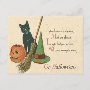 Jack O' Lantern Black Cat Witch's Hat Broom Postkarte