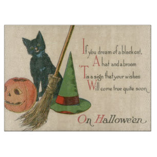 Jack O' Lantern Black Cat Witch's Hat Broom Schneidebrett