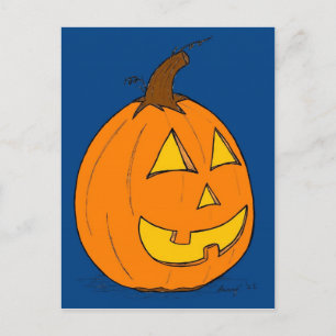 Jack o' Lantern Blue Postcard Postkarte